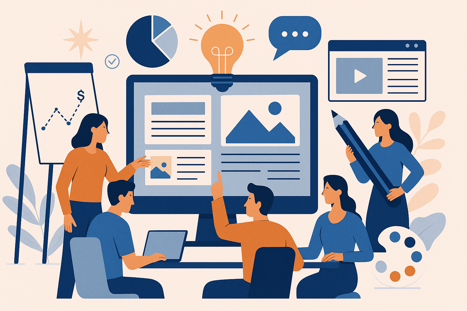 Creative team brainstorming around digital content creation at a medtech marketing agency.